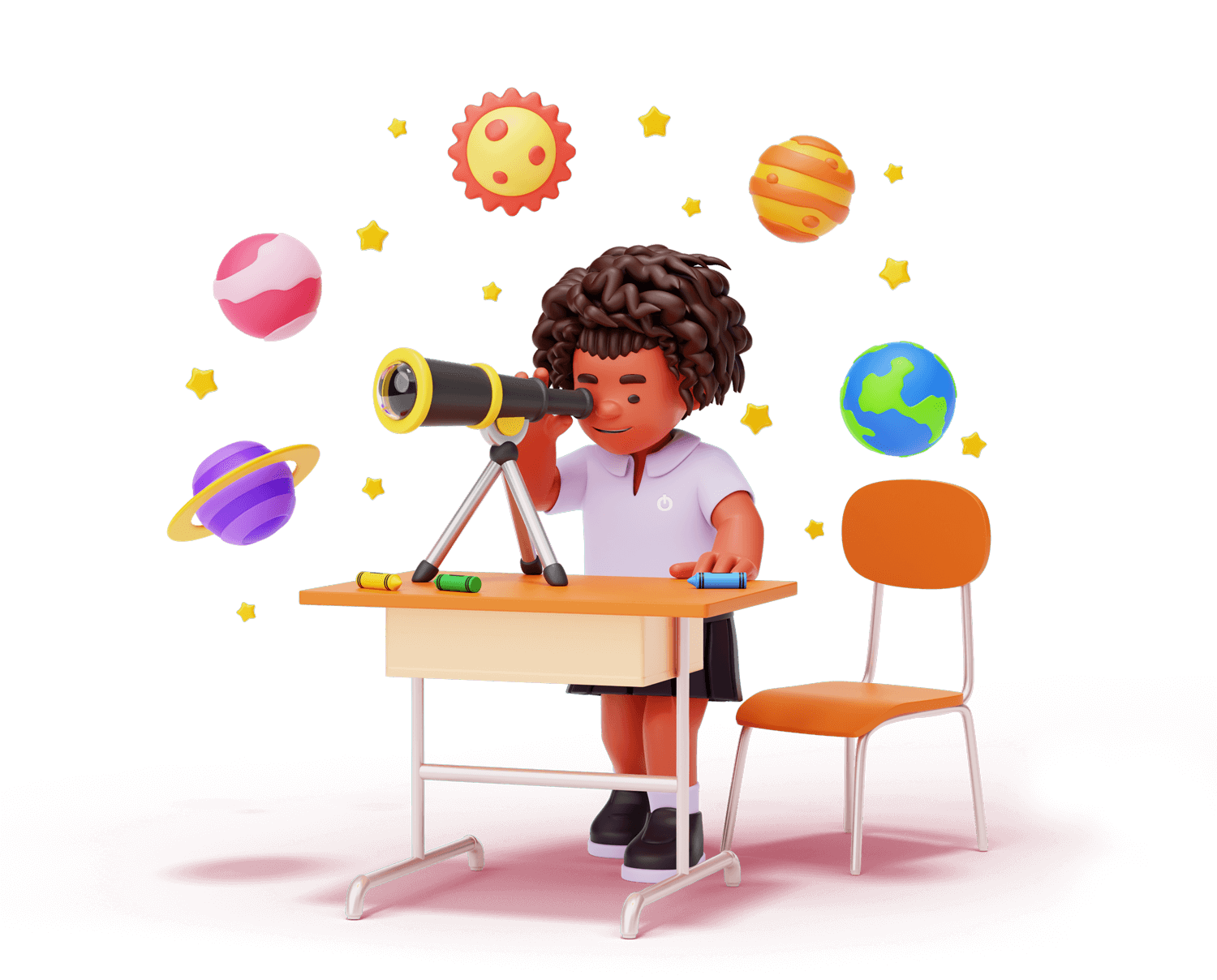 Menino observando o sistema solar